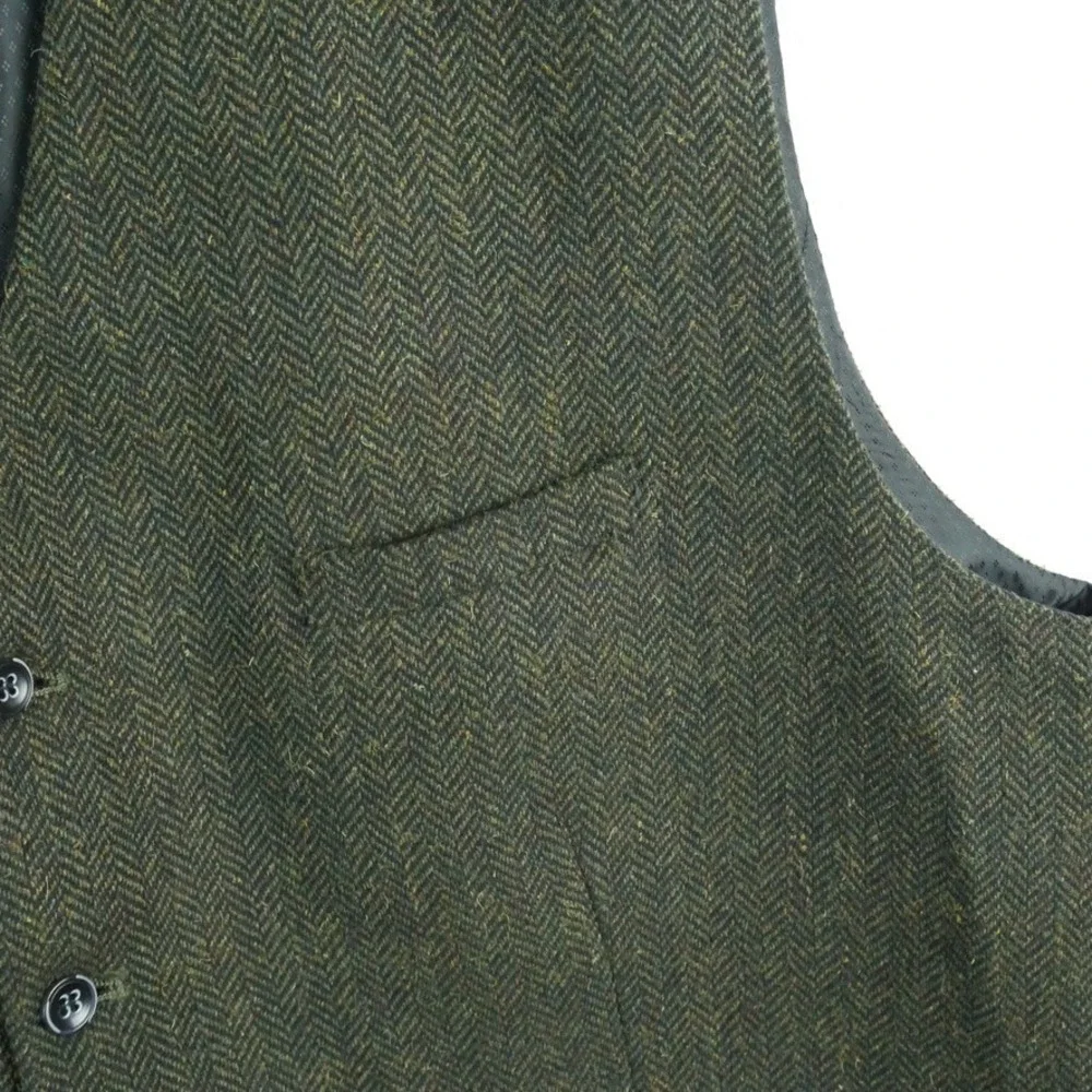 Celtic Ranchwear Mens Green Herringbone Wool Blnd Vest 3XL Irish Waistcoat Tweed